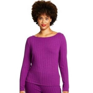 Victor Glemaud Purple Boat Neck Ribbed Long Sleeve Shirt